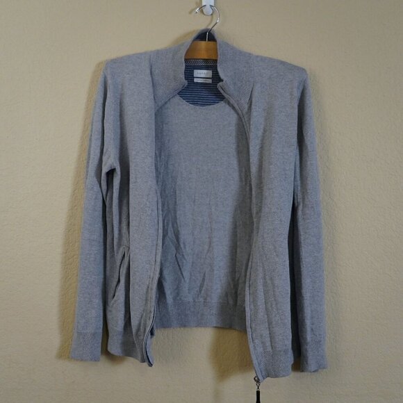 Esprit Men's Cotton Cashmere Full Zip Heather Grey Jacket S Stripe Contrast - Picture 8 of 10